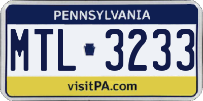 PA license plate MTL3233