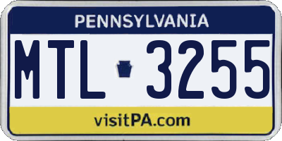 PA license plate MTL3255