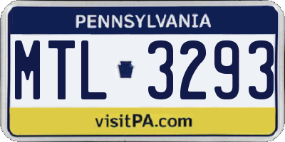 PA license plate MTL3293