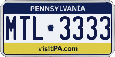PA license plate MTL3333