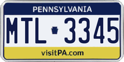 PA license plate MTL3345