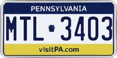 PA license plate MTL3403