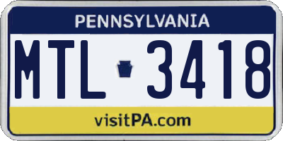 PA license plate MTL3418