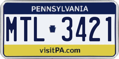PA license plate MTL3421