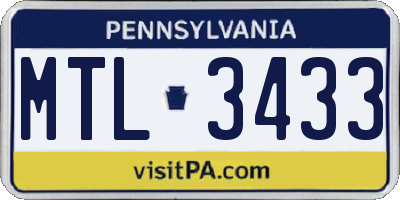 PA license plate MTL3433