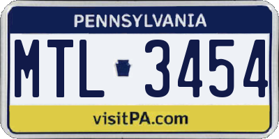 PA license plate MTL3454
