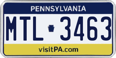 PA license plate MTL3463