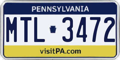 PA license plate MTL3472