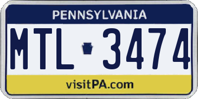 PA license plate MTL3474