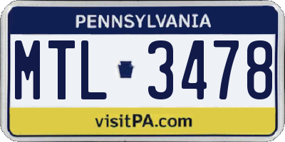 PA license plate MTL3478