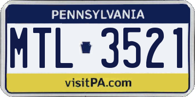 PA license plate MTL3521