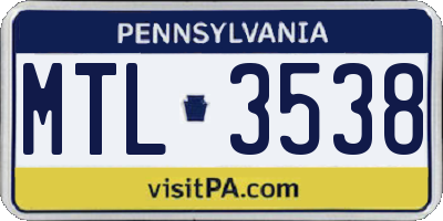 PA license plate MTL3538