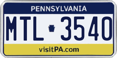 PA license plate MTL3540