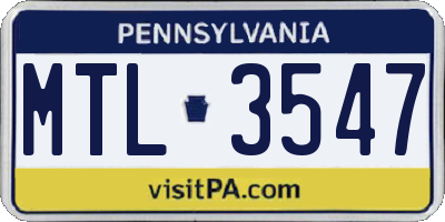 PA license plate MTL3547