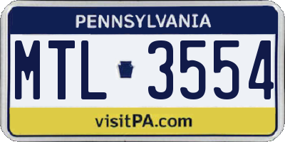 PA license plate MTL3554
