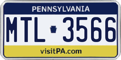 PA license plate MTL3566