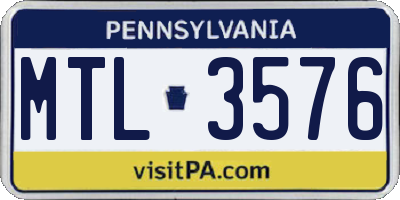 PA license plate MTL3576