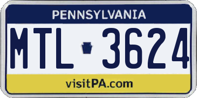 PA license plate MTL3624