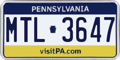 PA license plate MTL3647