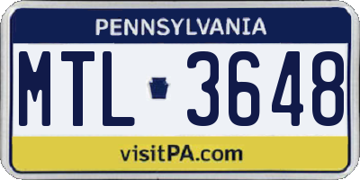 PA license plate MTL3648