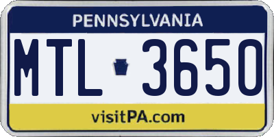 PA license plate MTL3650