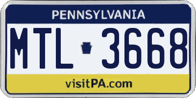 PA license plate MTL3668