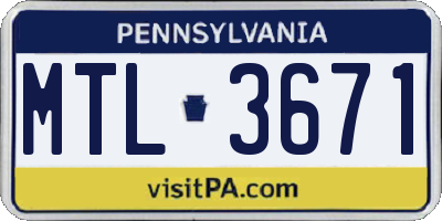 PA license plate MTL3671