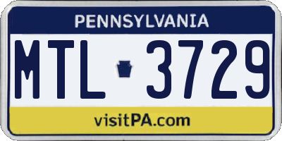 PA license plate MTL3729