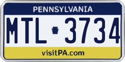 PA license plate MTL3734