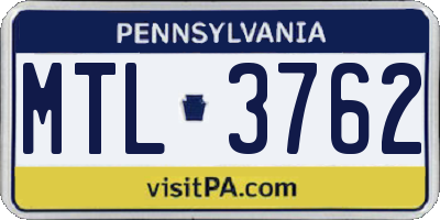 PA license plate MTL3762