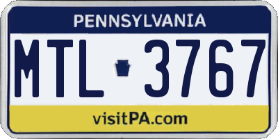 PA license plate MTL3767