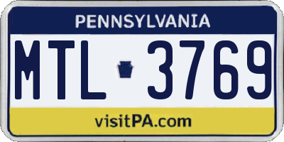 PA license plate MTL3769