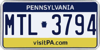 PA license plate MTL3794