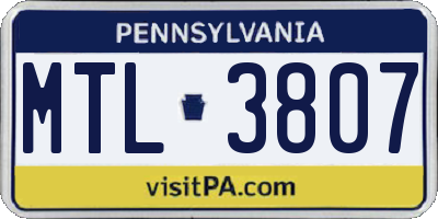PA license plate MTL3807