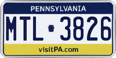 PA license plate MTL3826