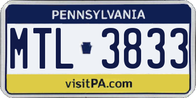 PA license plate MTL3833