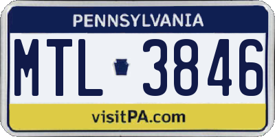 PA license plate MTL3846