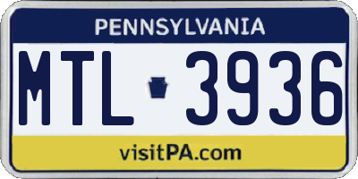 PA license plate MTL3936