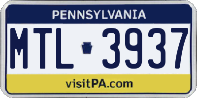 PA license plate MTL3937