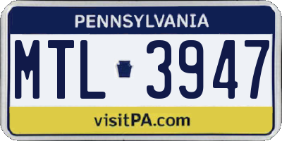 PA license plate MTL3947