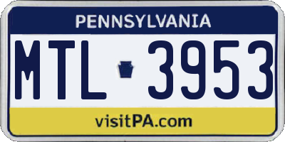 PA license plate MTL3953