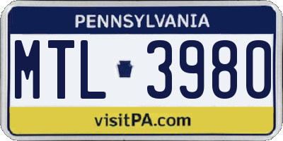 PA license plate MTL3980
