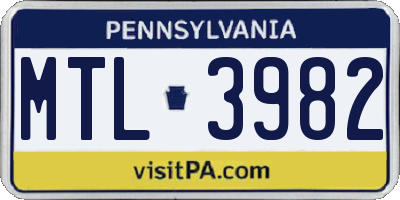 PA license plate MTL3982