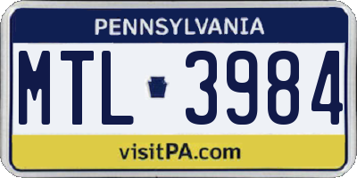 PA license plate MTL3984