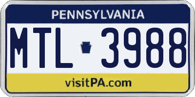 PA license plate MTL3988
