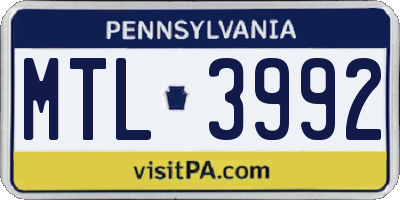 PA license plate MTL3992