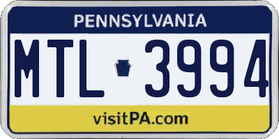 PA license plate MTL3994