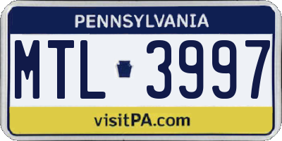 PA license plate MTL3997