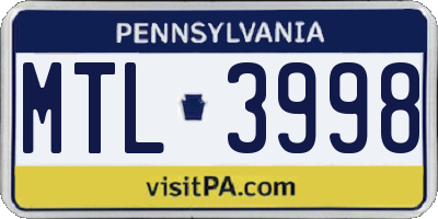 PA license plate MTL3998