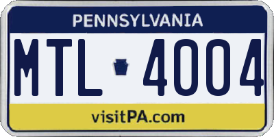 PA license plate MTL4004